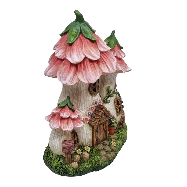 Trio Flower Bell Solar Fairy House - Fairy Garden