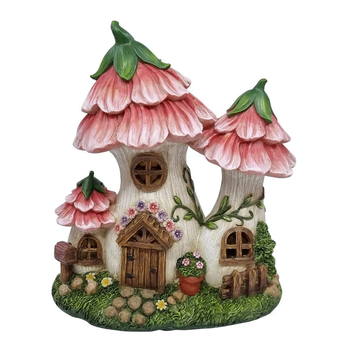 Trio Flower Bell Solar Fairy House - Fairy Garden