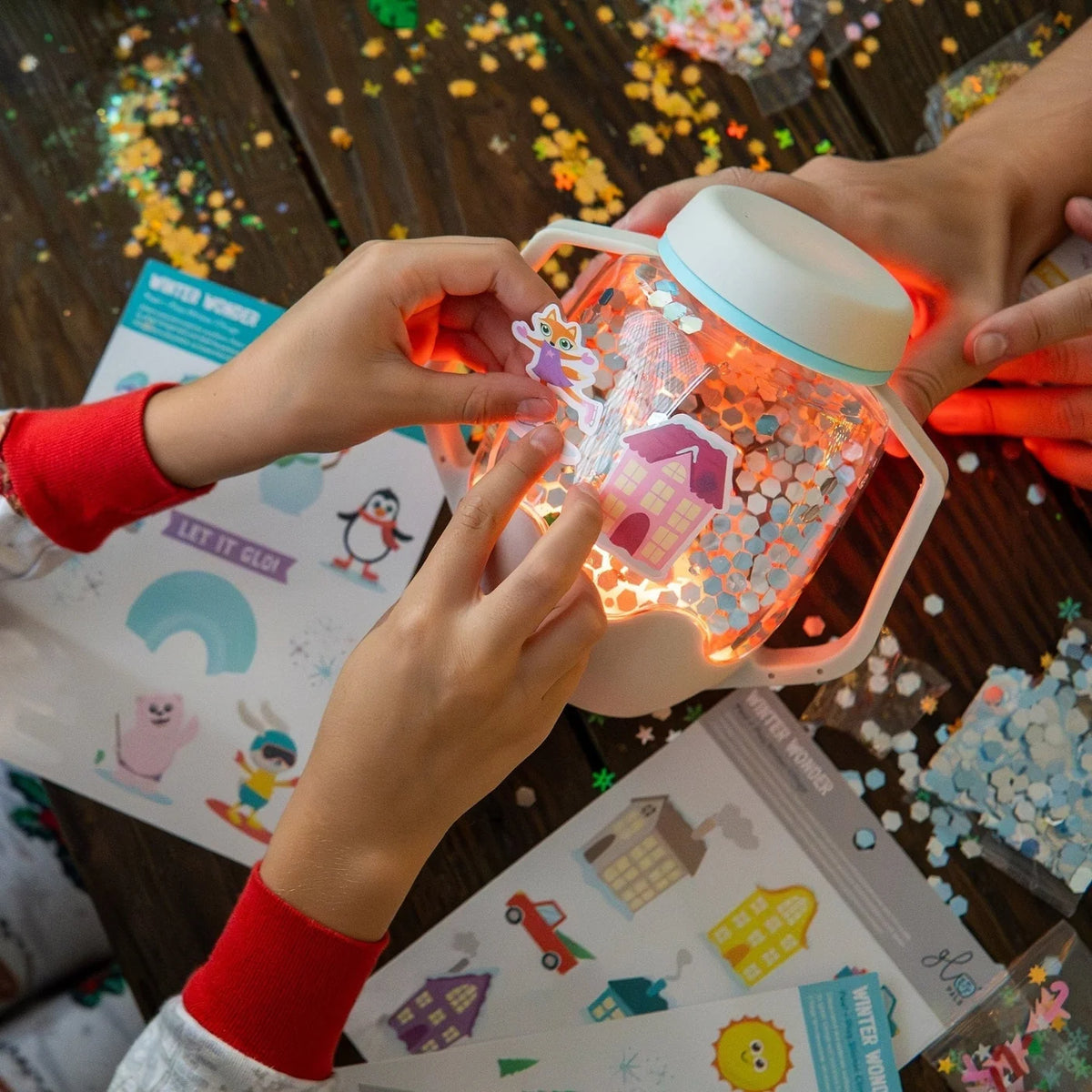 DIY Snowglobe Sensory Light Up Play Jar Gift Set - Glo Pals