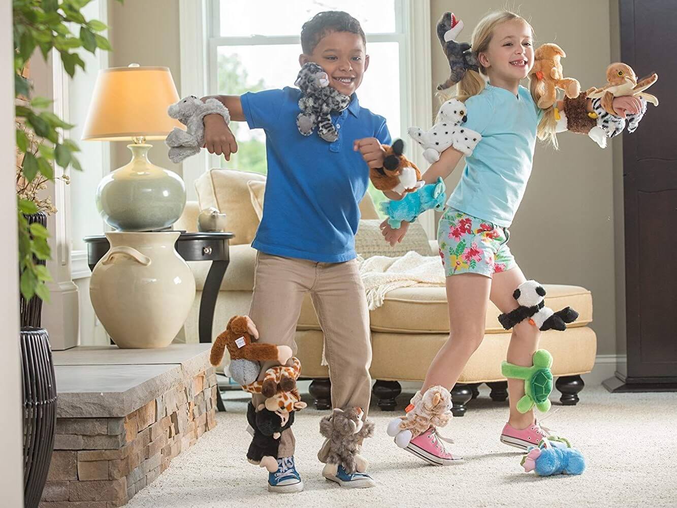 kids playing and showing off huggers snap band animals by wild republic