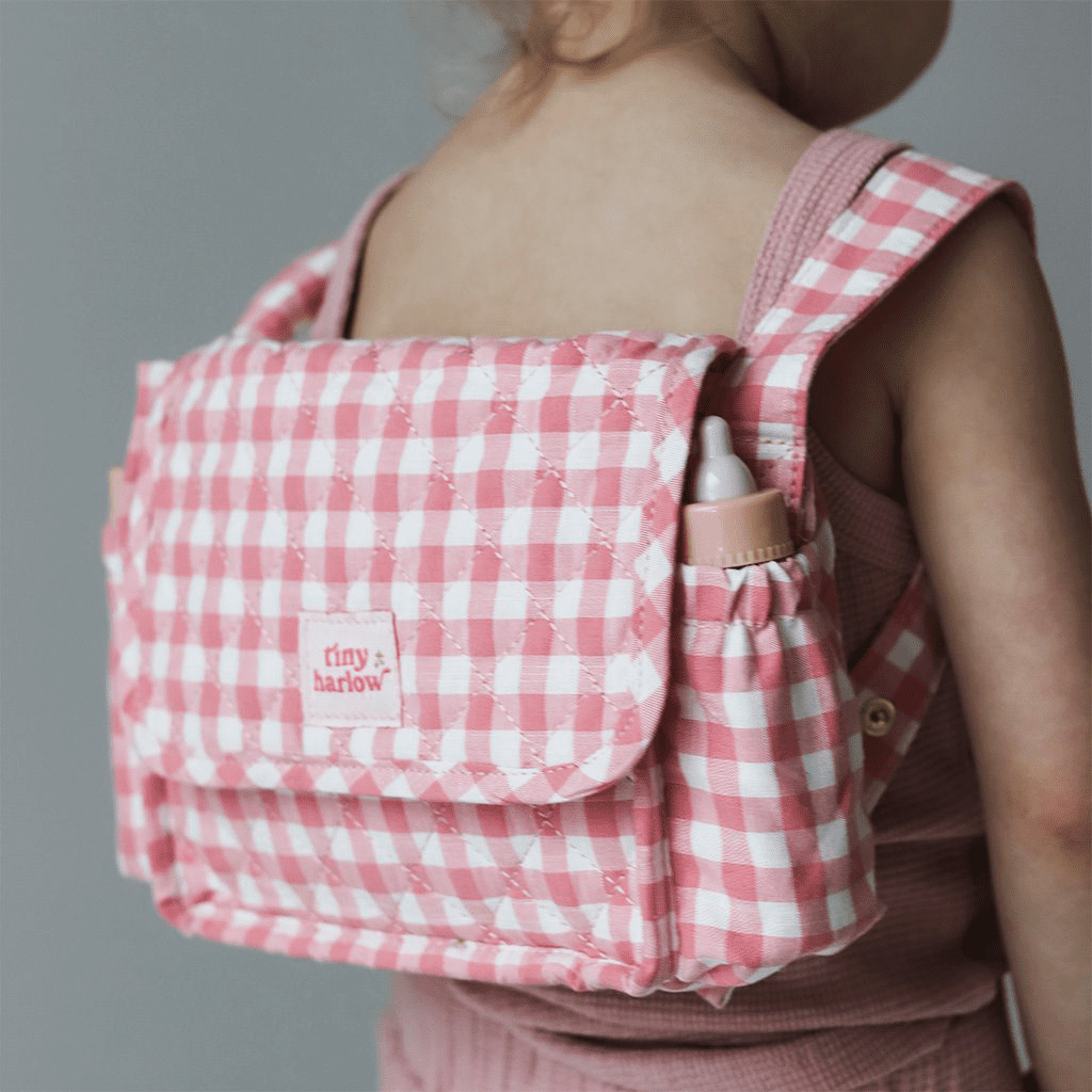 Pink Gingham Tiny Nurturer Doll Nappy Bag Set - Tiny Harlow