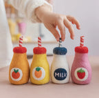 felt strawberry juice, orange juice, pineapple juice and plain milk toy handmade wool pretend play doll drink bottle Juni Moon