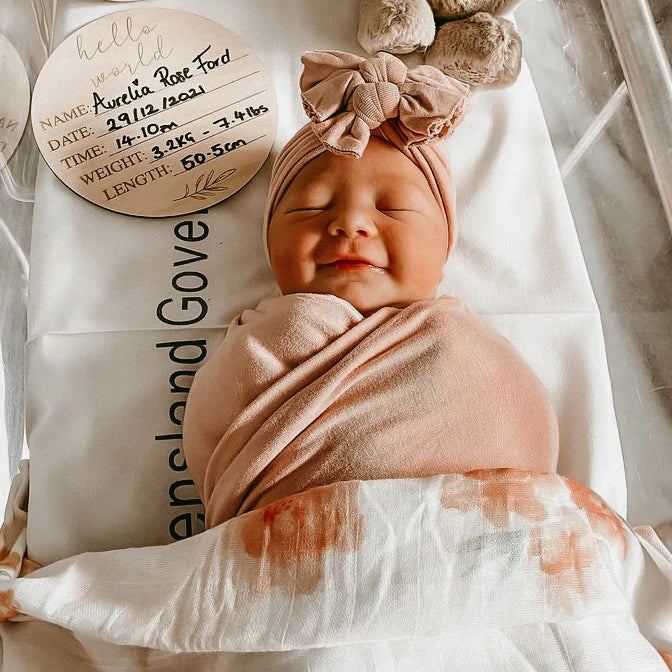 'Hello World' + Birth Details Etched Wooden Plaque | Leaf