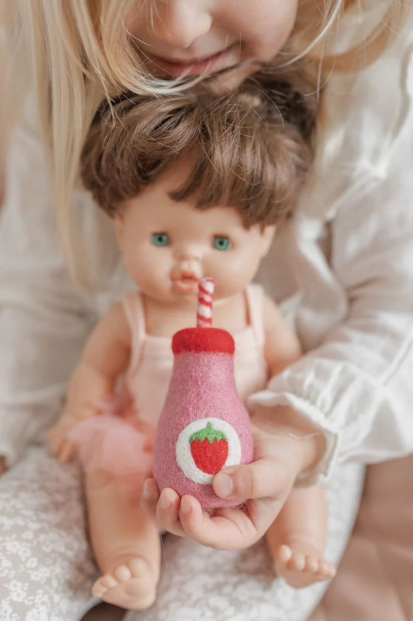 felt strawberry juice toy handmade wool pretend play doll drink bottle Juni Moon