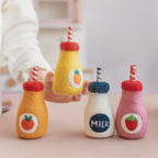 felt strawberry juice, orange juice, pineapple juice and plain milk toy handmade wool pretend play doll drink bottle Juni Moon
