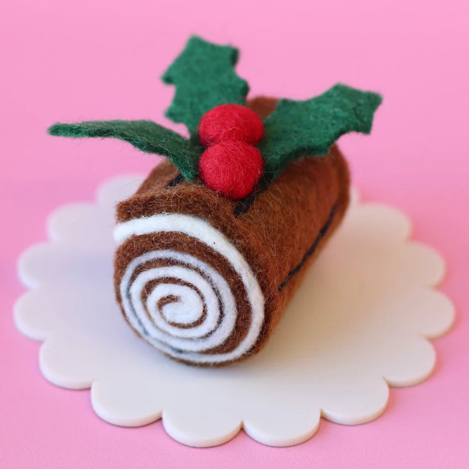Festive Chocolate Felt Yule Log - Juni Moon