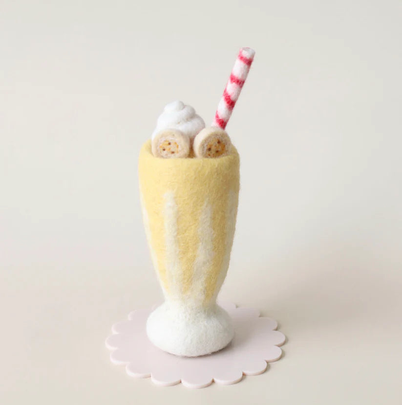 felt banana milkshake toy handmade wool pretend play drink diner Juni Moon