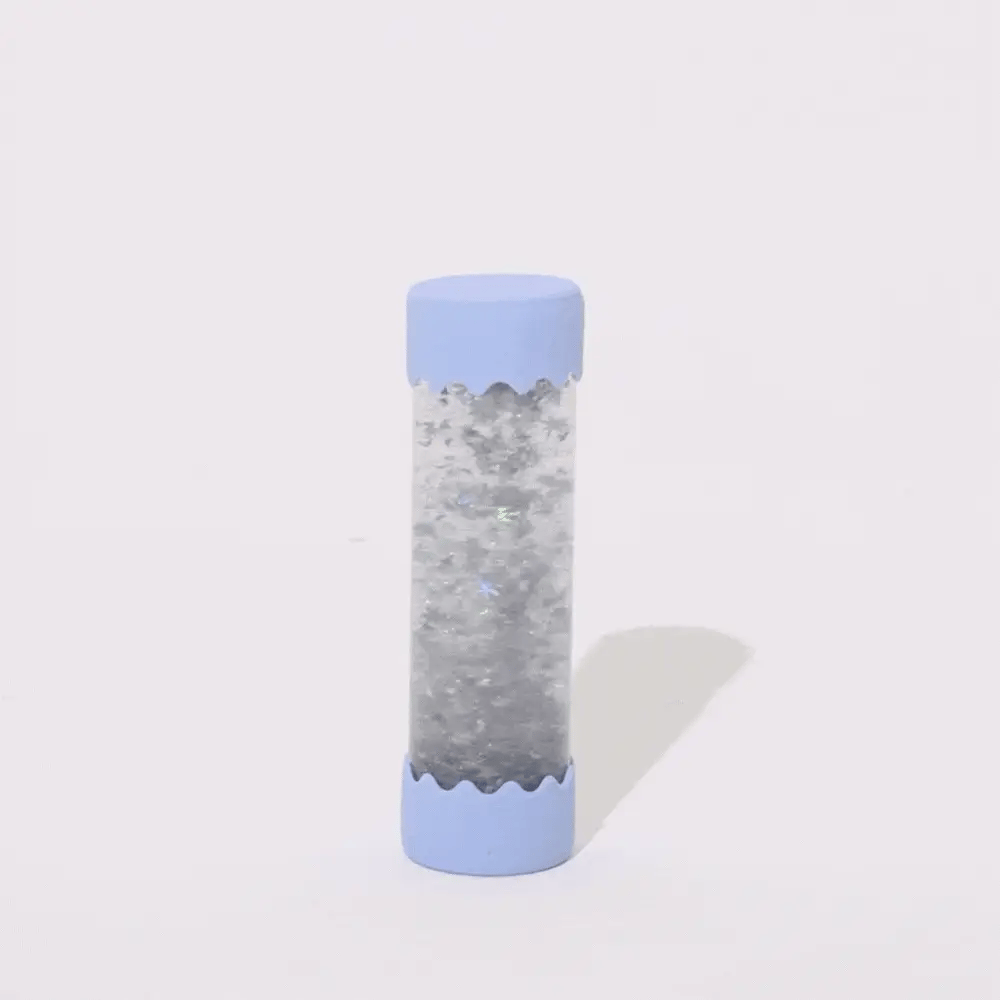 Soft blue Jellystone Designs baby sensory calm down bottle with glitter and star confetti