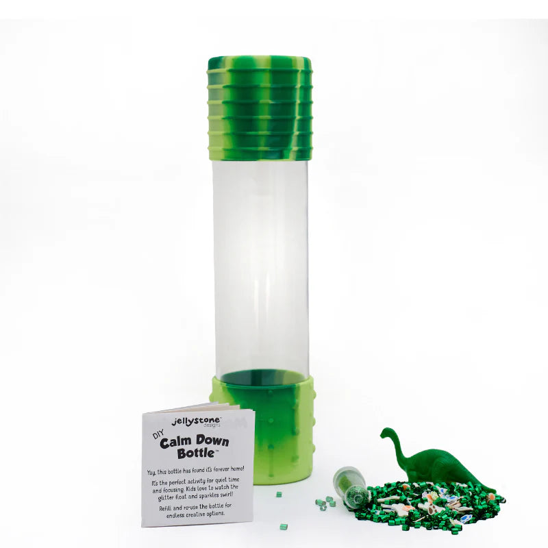Refillable dinosaur sensory bottle kit for kids by Jellystone Designs