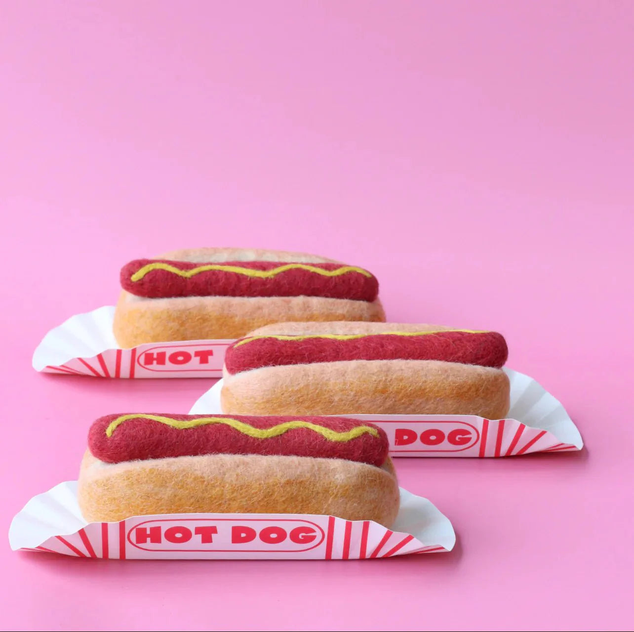 felt hot dog toy handmade wool pretend play food bun with mustard Juni Moon