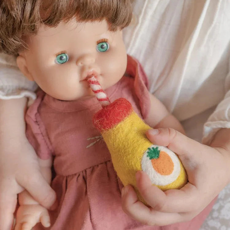 feeding to doll felt pineapple juice toy handmade wool pretend play doll drink bottle Juni Moon