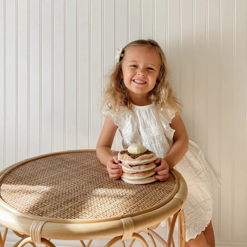 Plush stacking pancakes toy by Little Lamb Kind for imaginative café role play