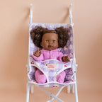 Lilac Gingham Cherry Folding Baby Doll Stroller - Tiny Harlow