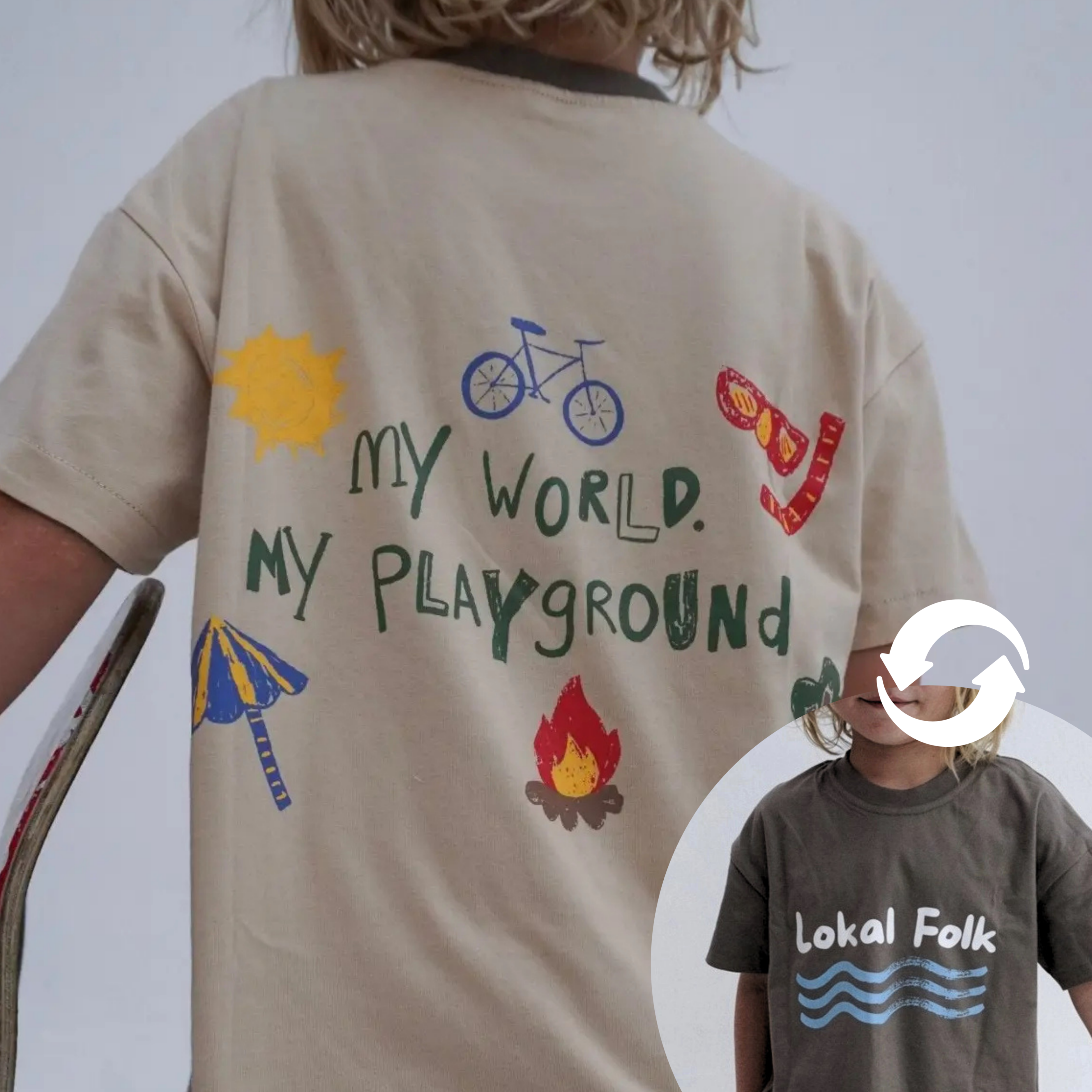My World Reversible Tee Charcoal Sand by Lokal Folk