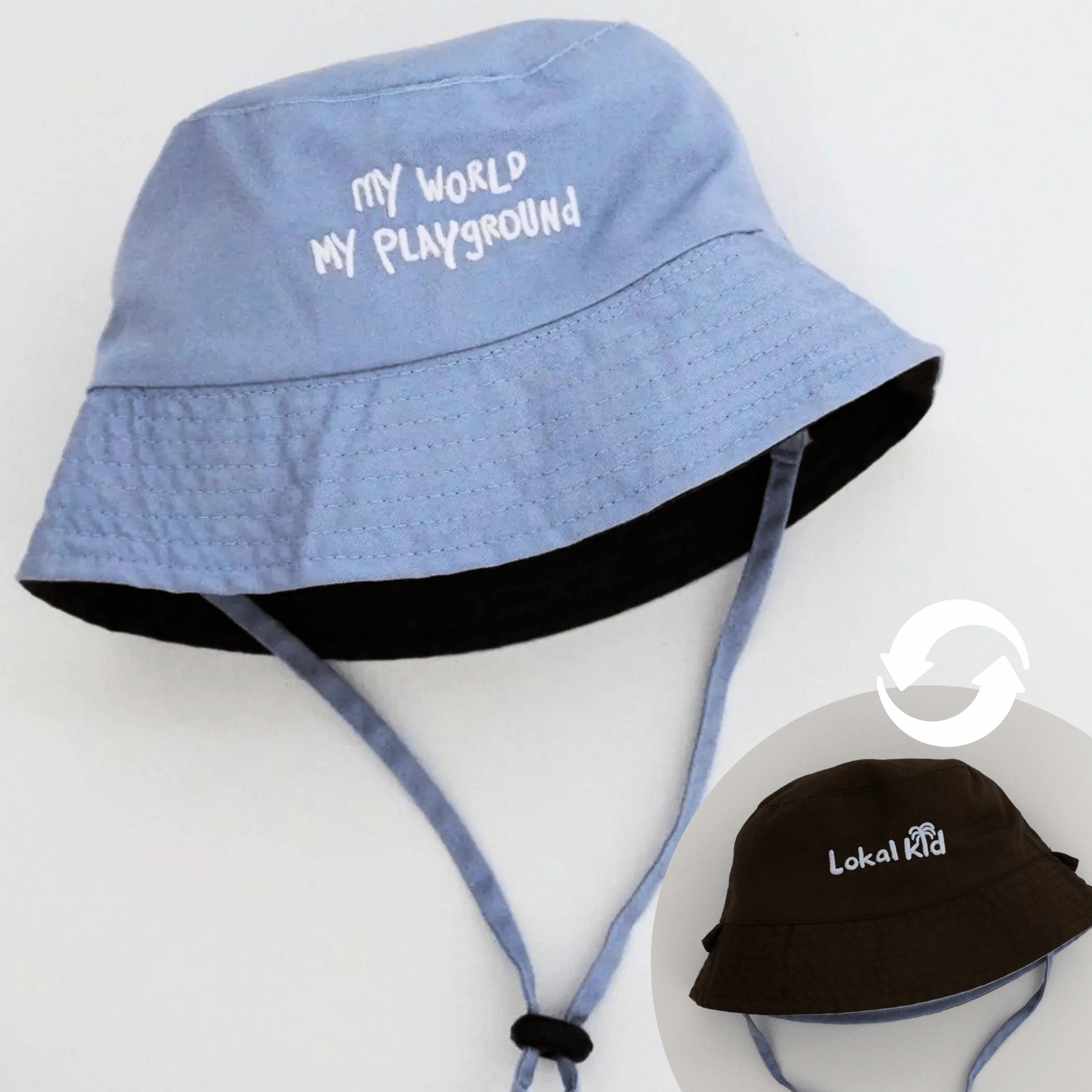 Blue/Brown REVERSIBLE 2-in-1 My World Bucket Hat - Lokal Folk
