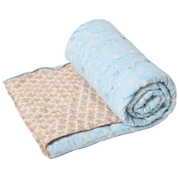 reversible cotton sleeping bag set in ocean print by picnic folk